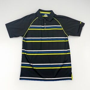Slazenger Mens M Black Striped Golf Polo Athletic Stretch Performance Shirt